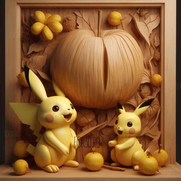 st The Apple Corp Pikachu and Pichu 1 stl model for CNC