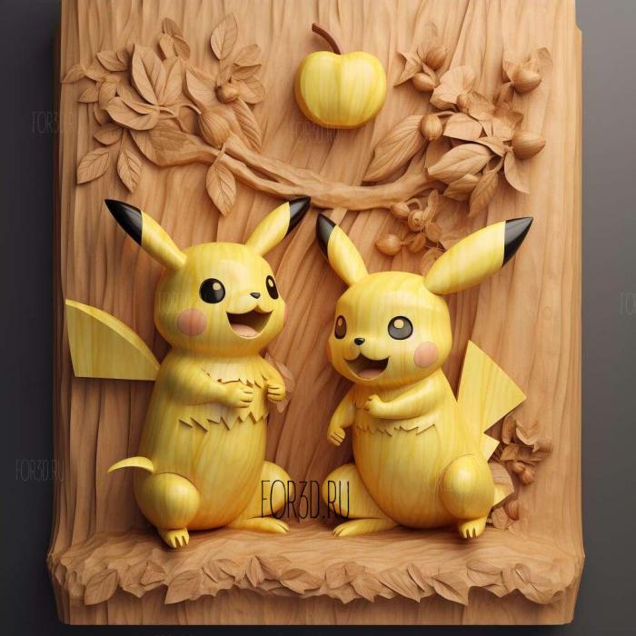 st The Apple Corp Pikachu and Pichu 4 stl model for CNC