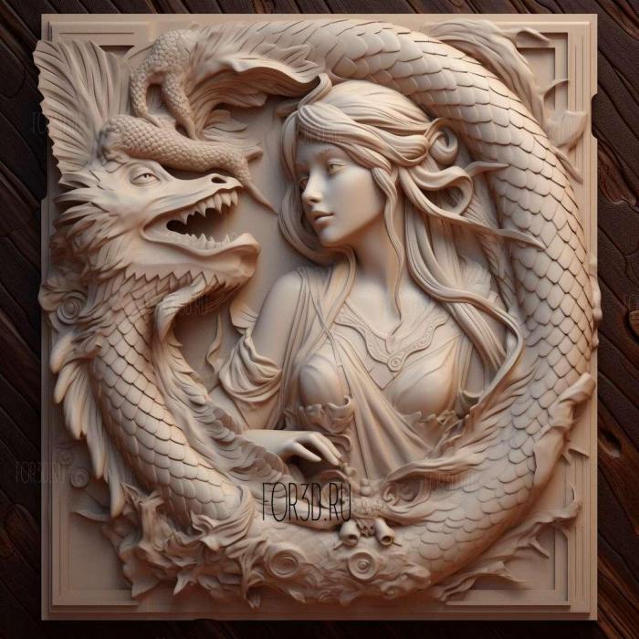 st Beauty and the Dragon anime 3 stl model for CNC