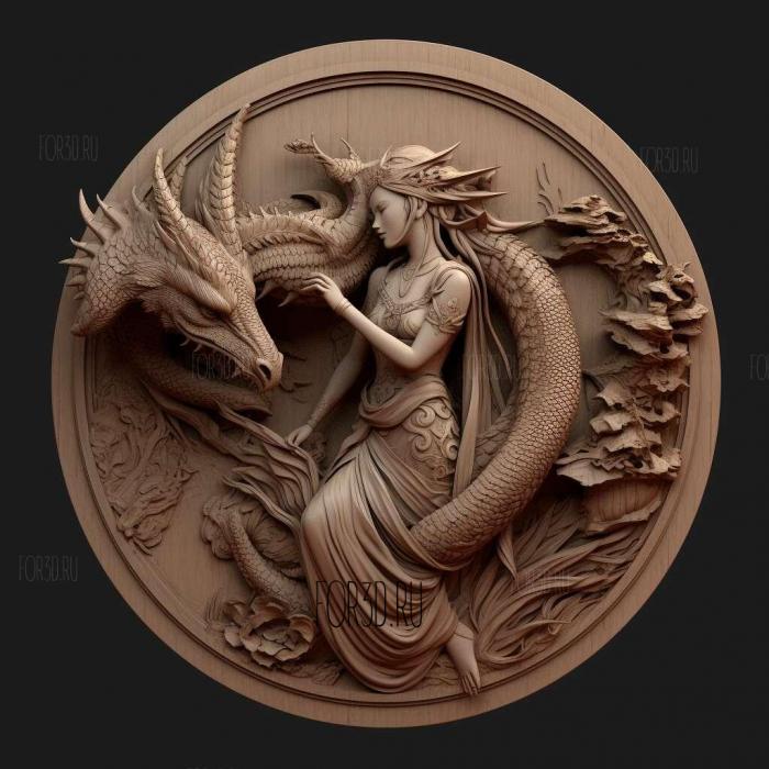 st Beauty and the Dragon anime 4 stl model for CNC