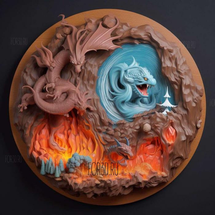 Fire and Ice Ice Field Blazing Battlefrom Pokemon 1 stl model for CNC