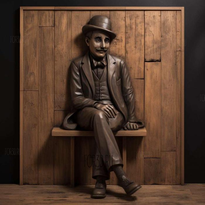 Charlie Chaplin Sitting Pose 3 stl model for CNC