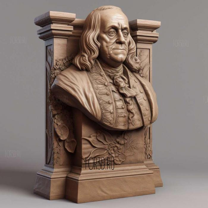 Benjamin Franklin thin plinth 4 stl model for CNC
