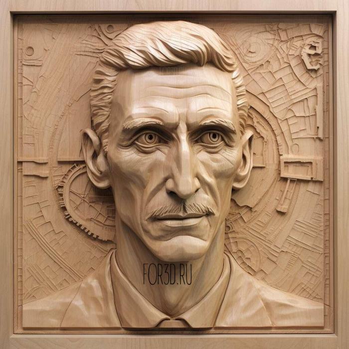 Nikola Tesla eyes to the side 2 stl model for CNC