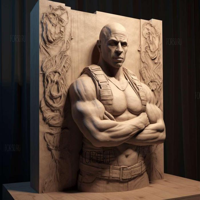 Vin Diesel with plinth 2 stl model for CNC