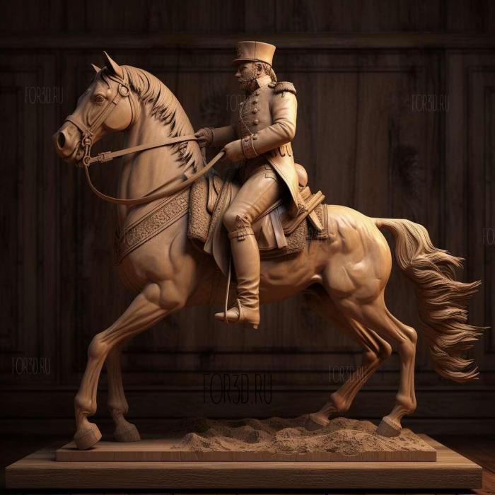 Equestrian statue of Napoleon 3 stl model for CNC