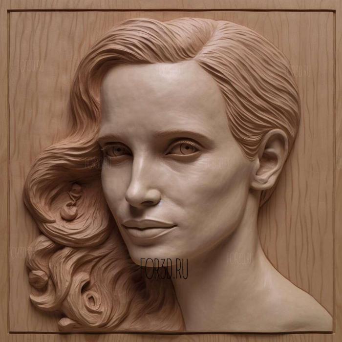 Jessica Chastain 3 stl model for CNC