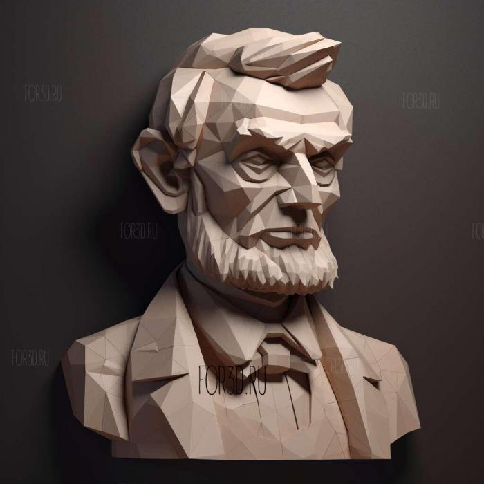 Abraham Lincoln caricature low poly 3d asset 2 stl model for CNC