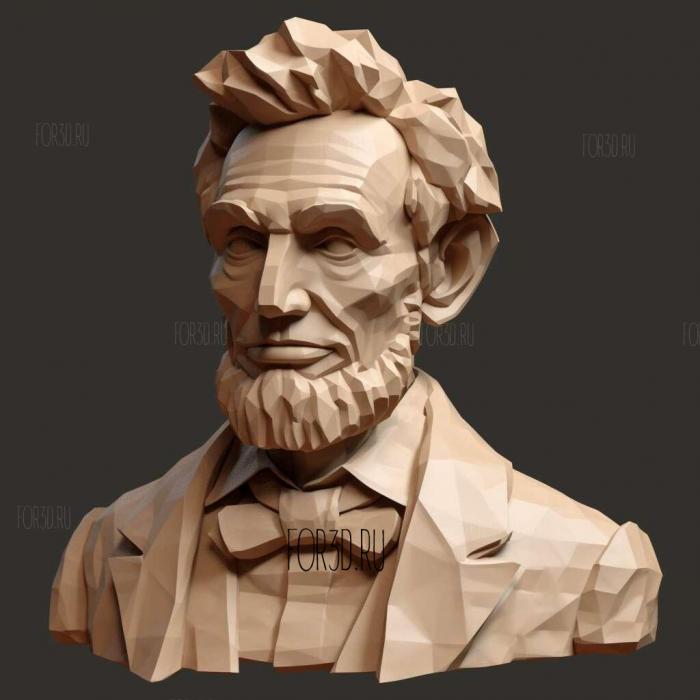 Abraham Lincoln caricature low poly 3d asset 4 stl model for CNC