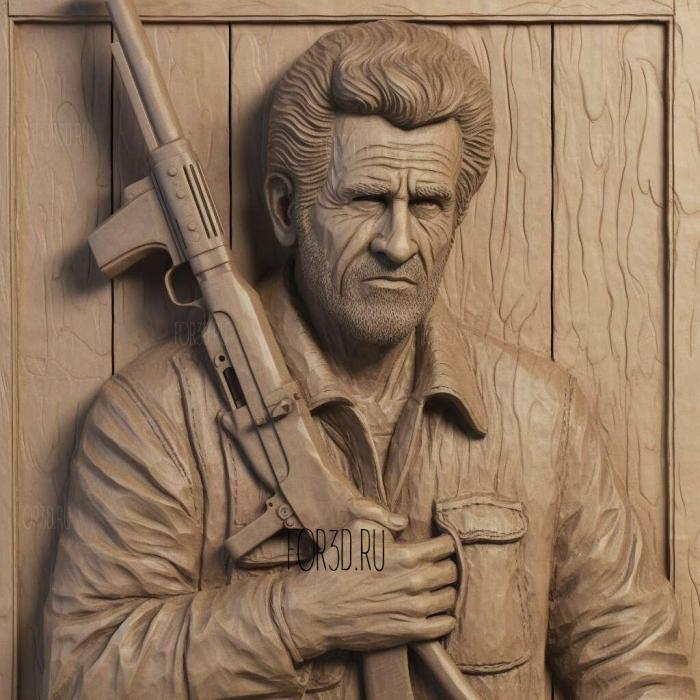 Mel Gibson with a gun 1 stl model for CNC