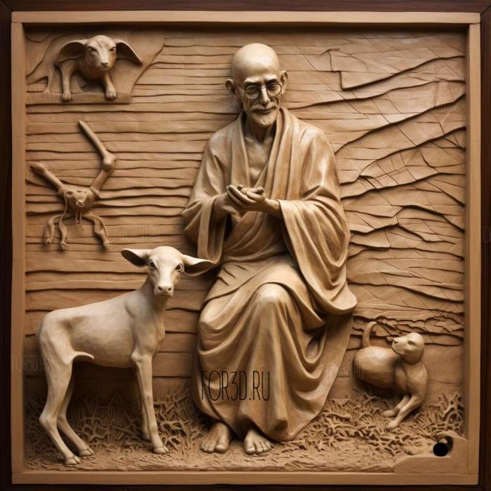 Gandhi with goat Delhi Museum of Gandhi 2 stl model for CNC