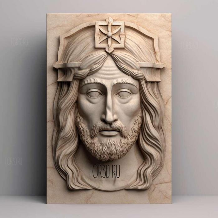 Jesus head with plinth 4 stl model for CNC