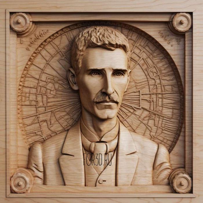 Nikola Tesla straight 3 stl model for CNC