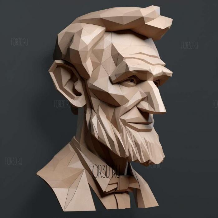 Abraham Lincoln caricature low poly 3d asset 2 stl model for CNC