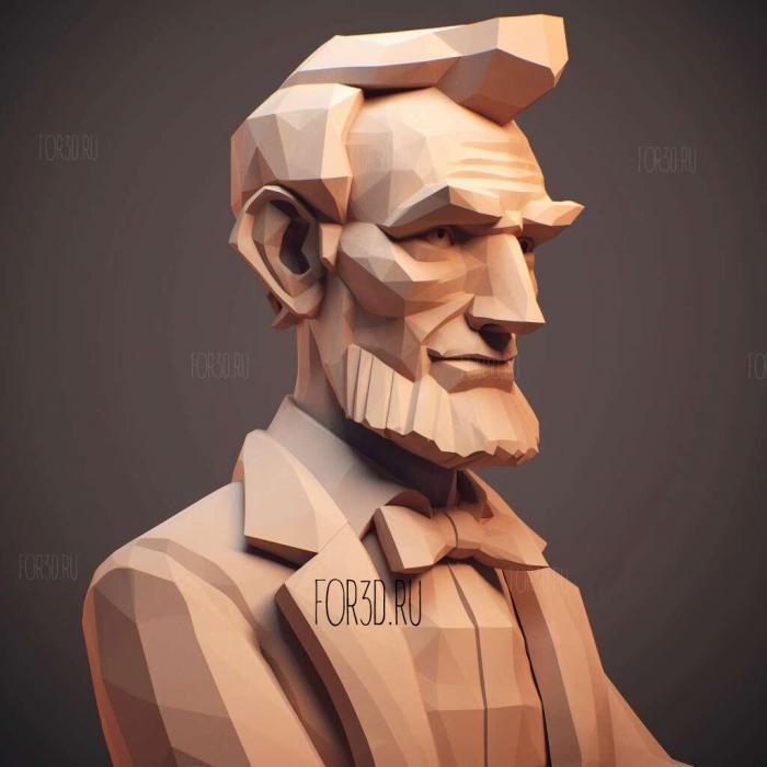 Abraham Lincoln caricature low poly 3d asset 3 stl model for CNC