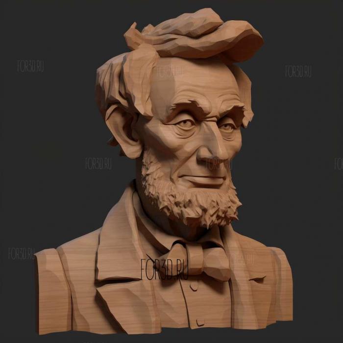 Abraham Lincoln caricature low poly 3d asset 4 stl model for CNC