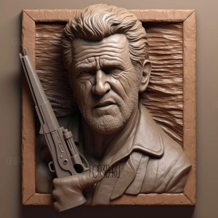Mel Gibson with a gun 1 stl model for CNC