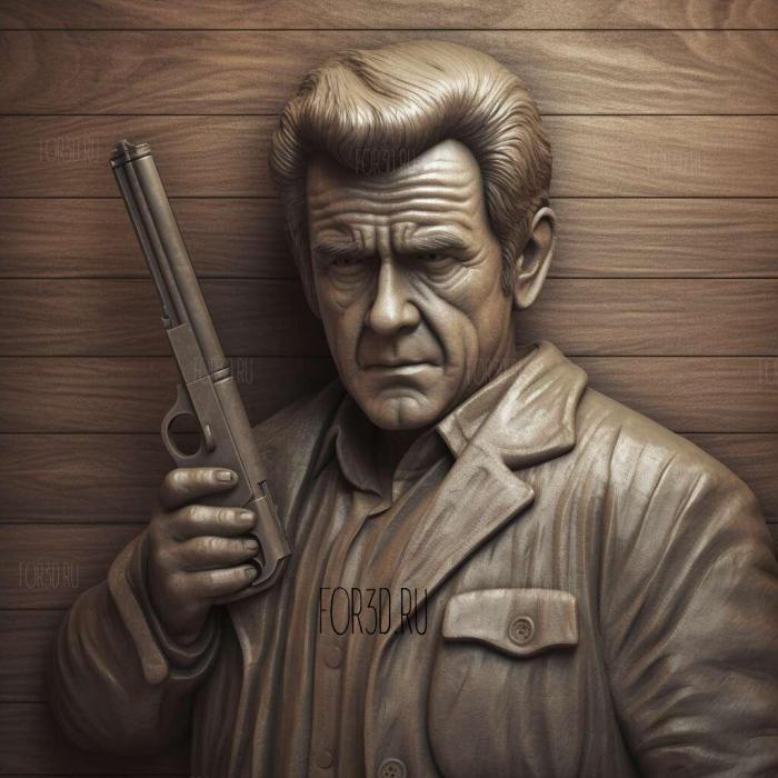 Mel Gibson with a gun 2 stl model for CNC