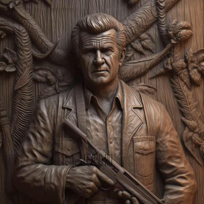 Mel Gibson with a gun 3 stl model for CNC