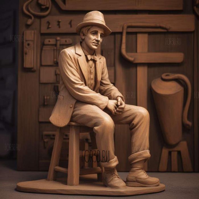 Charlie Chaplin Sitting Pose 2 stl model for CNC