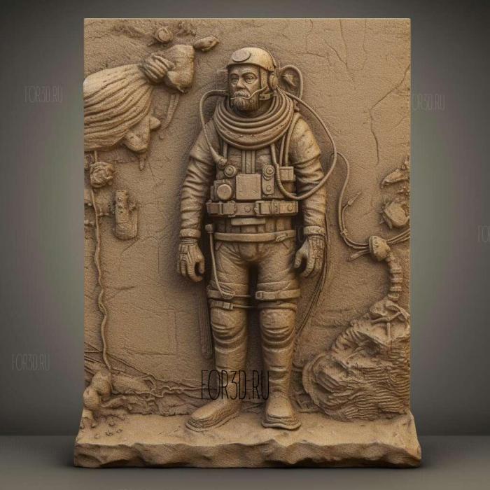 Sponge Diver Memorial Statue 2 stl model for CNC