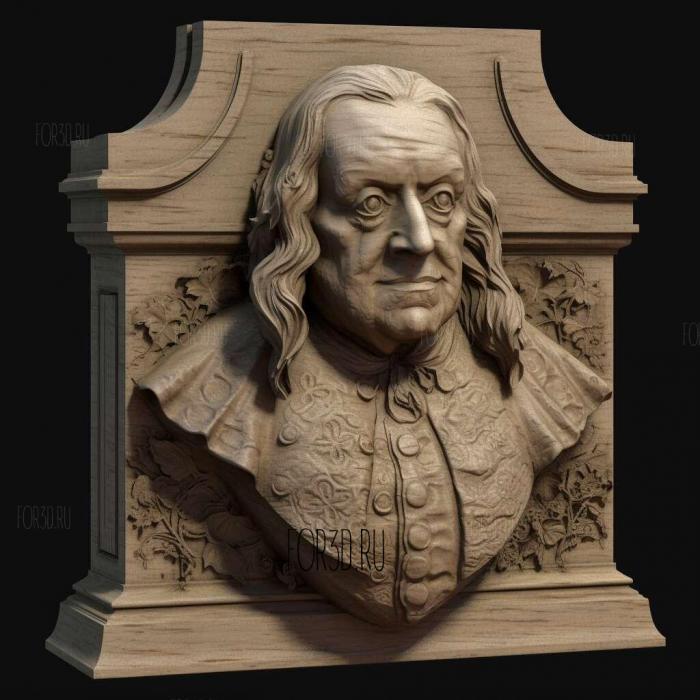 Benjamin Franklin thin plinth 2 stl model for CNC