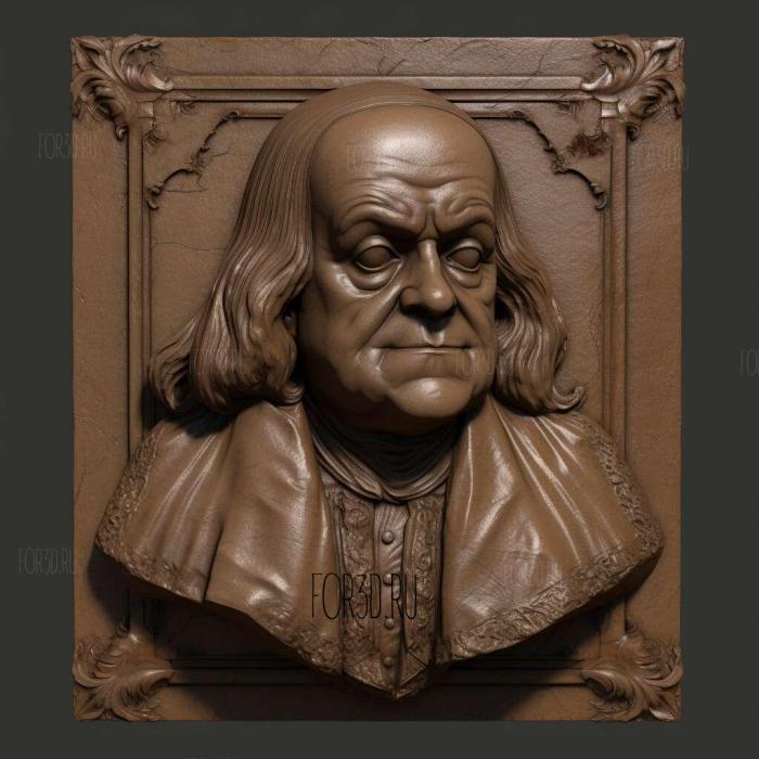 Benjamin Franklin thin plinth 3 stl model for CNC