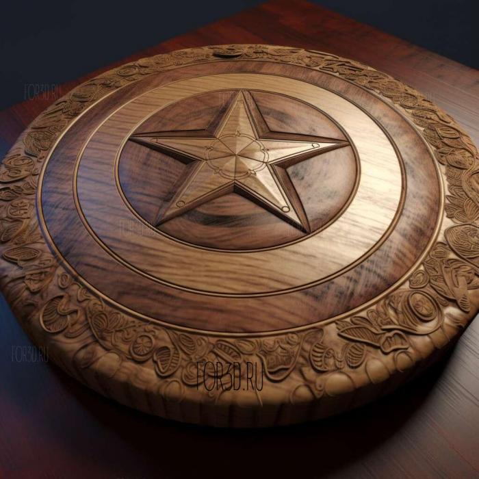Captain America round shield and logo 1 stl model for CNC