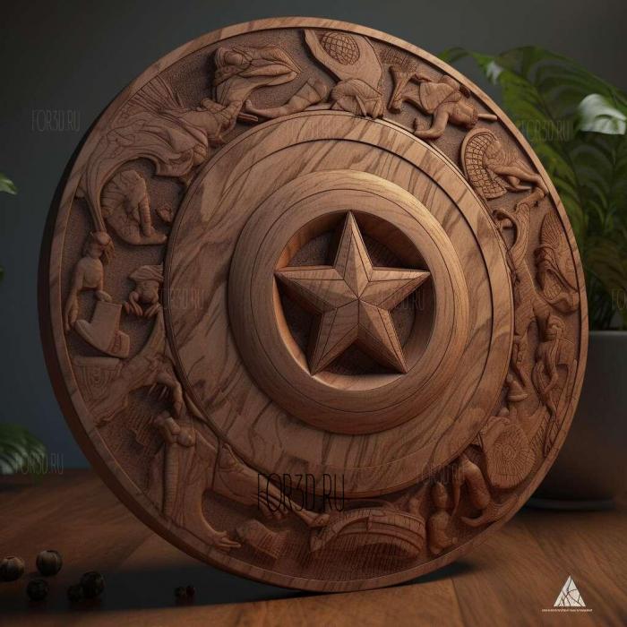 Captain America round shield and logo 2 stl model for CNC