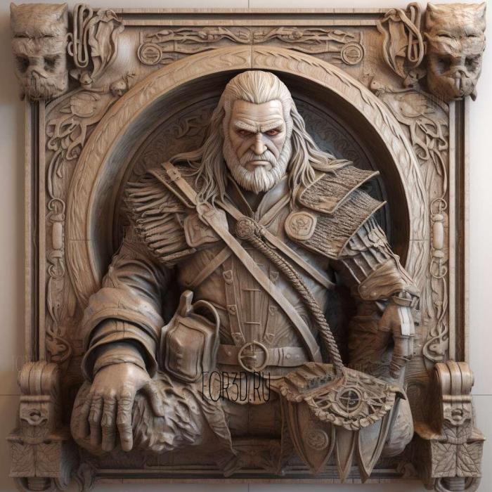 Geralt with podium 1 stl model for CNC