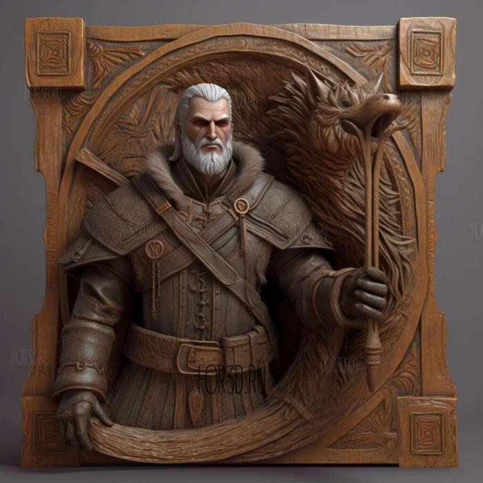 Geralt with podium 2 stl model for CNC