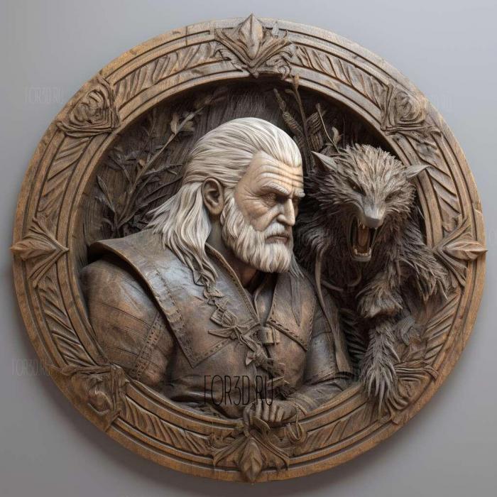 Geralt with podium 3 stl model for CNC