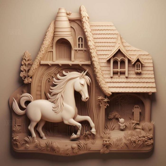 Unicorn House in the garden cartoon 1 stl model for CNC
