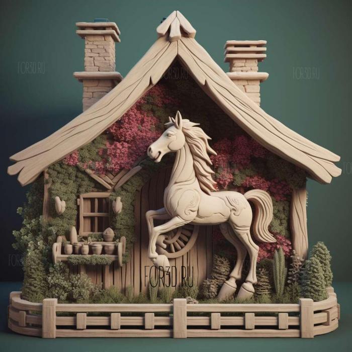 Unicorn House in the garden cartoon 2 stl model for CNC
