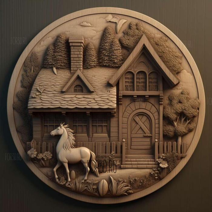 Unicorn House in the garden cartoon 4 stl model for CNC