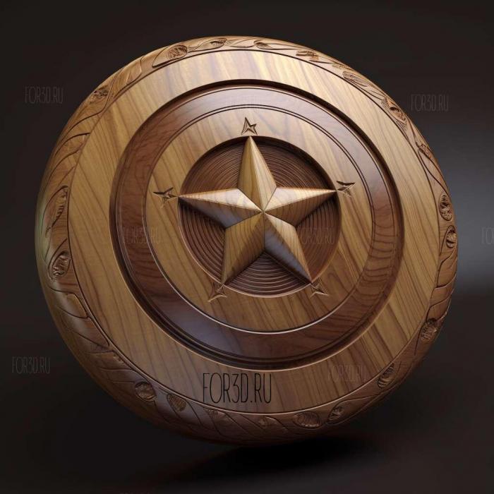 Captain America round shield and logo 2 stl model for CNC