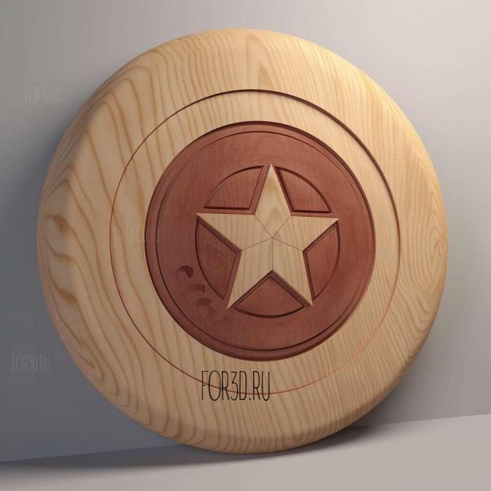 Captain America round shield and logo 3 stl model for CNC