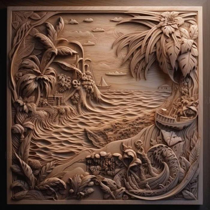 stl Sunset Beach series 1 stl model for CNC