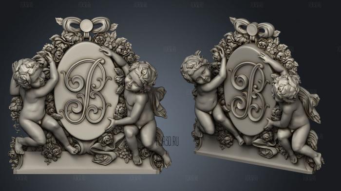 Decor with angels and monogram stl model for CNC