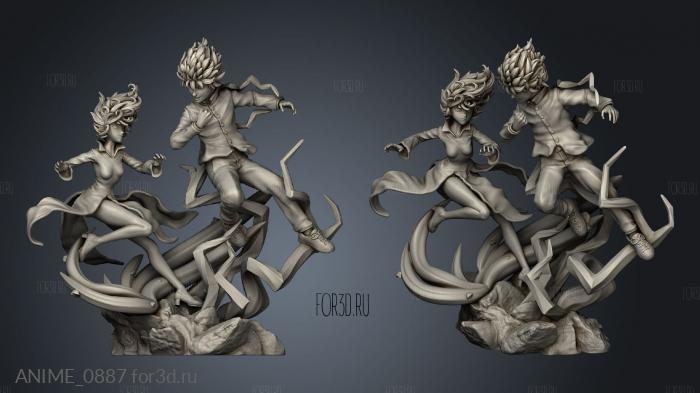 Mob Vs Tatsumaki Diorama neko figurines stl model for CNC