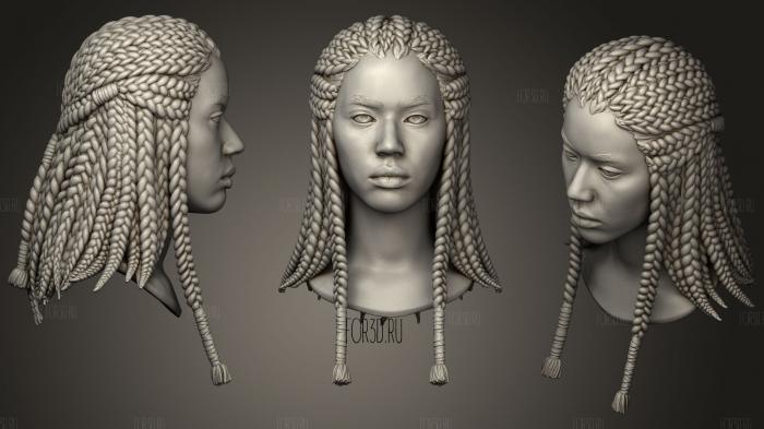 Женская голова с заплетенными в косы волосами 3d stl модель для ЧПУ