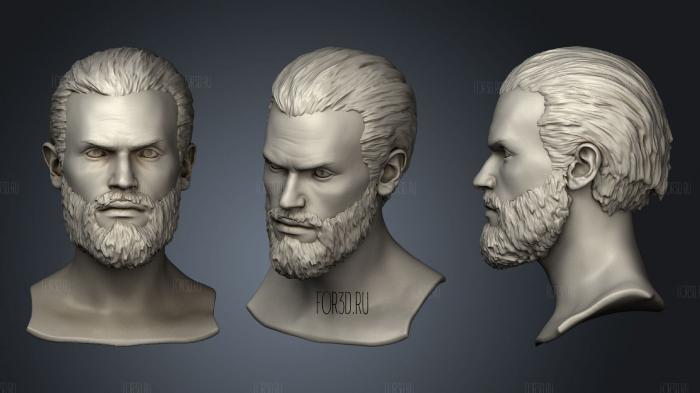 Male Head with Hair and Beard stl model for CNC