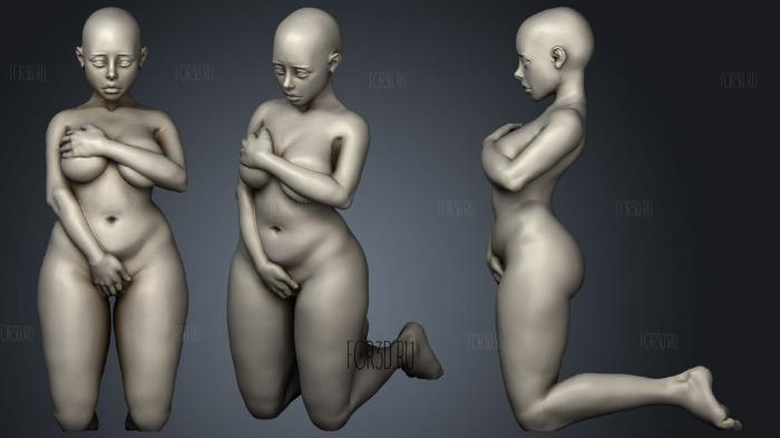 Naked and Kneeling Female stl model for CNC