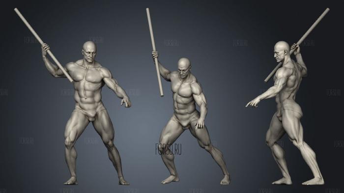 Standard male body Poseidon pose stl model for CNC