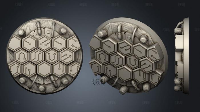 Cyber Hex 60mm round base magnet stl model for CNC