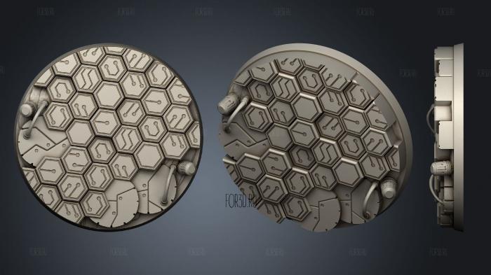 Cyber Hex 80mm round base magnet stl model for CNC