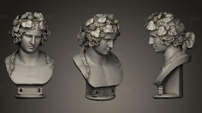 Antinous head with leaves stl model for CNC