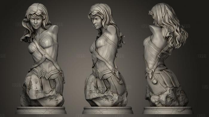 Wonder Woman with round plinth stl model for CNC