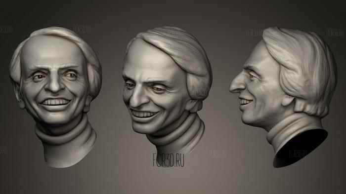 Caricature Sculpture of Carl Sagan stl model for CNC