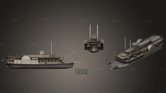 Paddle Steamer River Boat stl model for CNC
